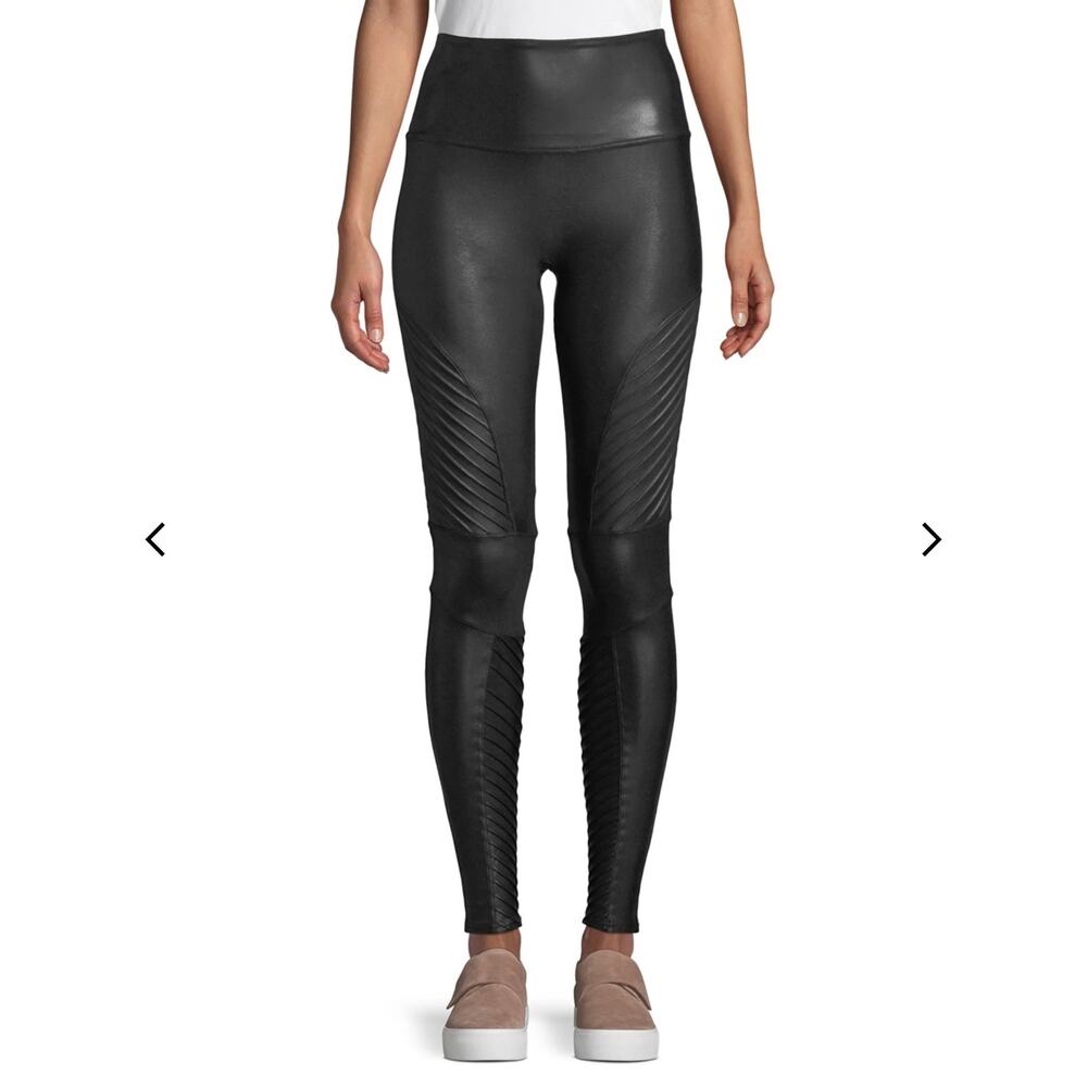 Spanx‎ Faux Leather Moto Leggings Black Size Small Petite Slimming Shapewear